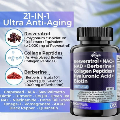 bb’s essentials 1 Bottle (60 pills) bb's essentials Beauty Supplements 20-in-1 Collagen, NAD+ & Resveratrol Complex Capsules