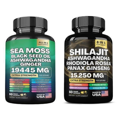bb’s essentials 2 Bottle bb's essentials Shilajit Supplements Shilajit, Sea Moss & Ginseng Capsules