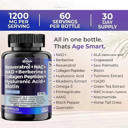 bb’s essentials 1 Bottle (60 pills) bb's essentials Beauty Supplements 20-in-1 Collagen, NAD+ & Resveratrol Complex Capsules