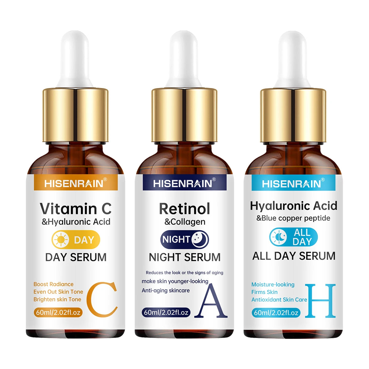 60ml-ACH NET WT Vitamin C Retinol Hyaluronic Acid Face Serum Set